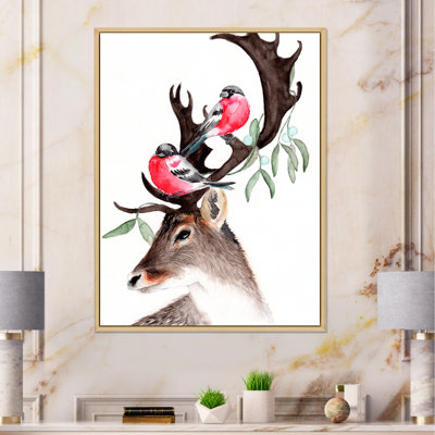 " Deer With Two Red Bullfinches "