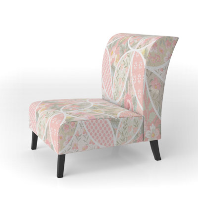 Pink Floral Patchwork - Upholstered Patterned Accent Slipper Chair by Bungalow Rose
