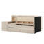 Lit de jour rembourré avec tiroirs, tablettes, armoires rabattables et table d'appoint-1183872081