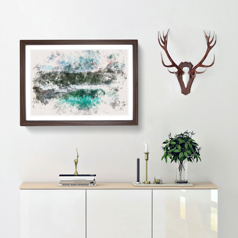 Lago Di Carezza in Italy - Picture Frame Painting Print, 36cm H x 48cm W x 2cm D, Walnut Framed