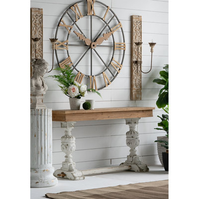 59 po x 18 po x 32 po, décoration de salle de bain rétro rustique, bois naturel et blanc délavé, table de salle à manger de style champêtre français, européen, intérieur