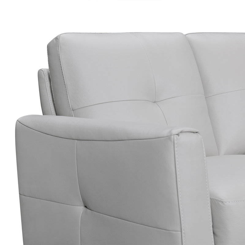 82-Inch Light Slate Gray Tufted Leather Sofa with Brown Legs