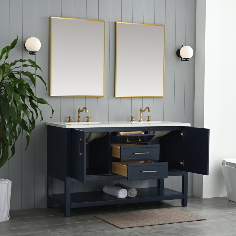 Vicini 54" Double Bathroom Vanity Set, Indigo Blue/Brushed Gold