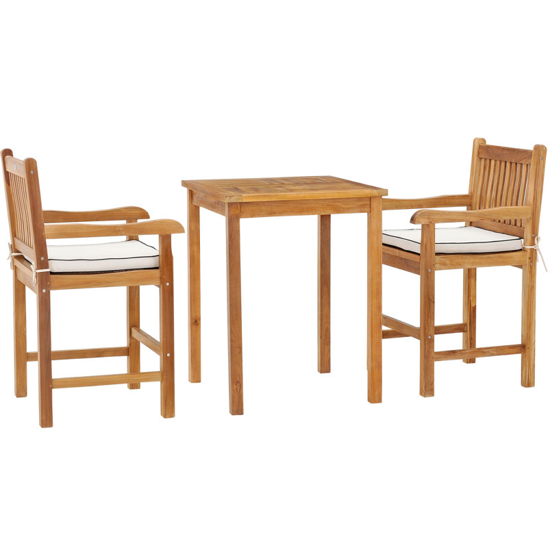 Outdoor 3 - Piece Teak Bistro Set with Cushions, 27" L x 27" W x 35" H