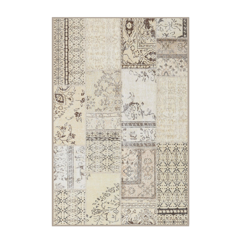 Tapis contemporain ivoire / gris, Rectangle 8 pi x 12 pi
