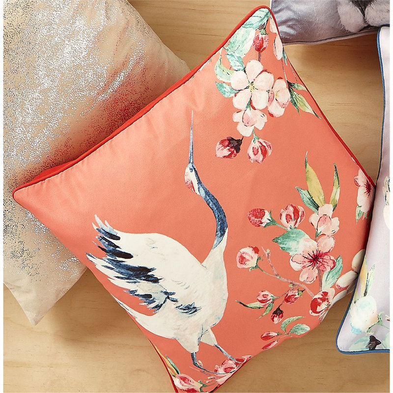 Heron Cushion Cover, Coral