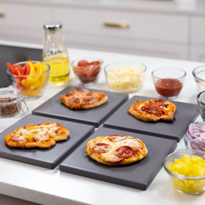 Old Stone Glazed Cordierite Square Pizza Stone 4 Piece Set, 7.5x7.5-inch, Grey