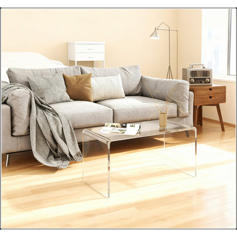 La table basse élégante à cascade rectangulaire de 32 pouces de long, parfaite pour les intérieurs modernes et minimalistes, rehausse l'ouverture et la luminosité.