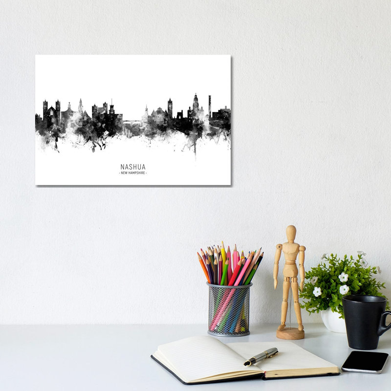 Nashua New Hampshire Skyline Name Bw by Michael Tompsett - Wrapped Canvas Gallery-Wrapped Canvas Giclée