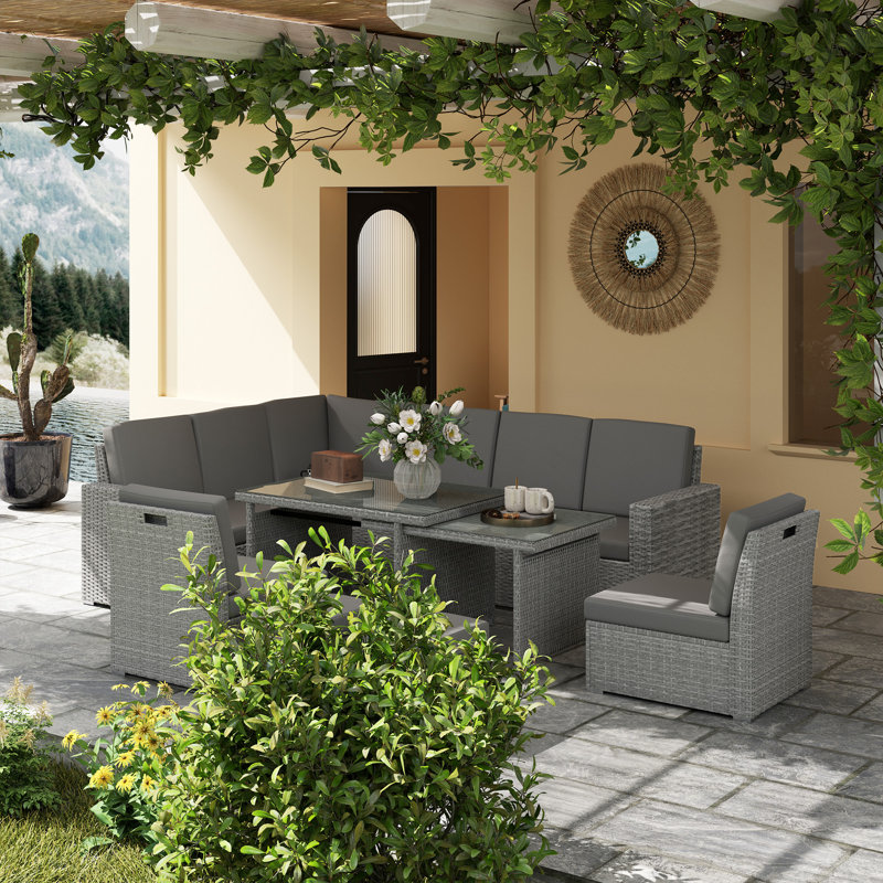 Wicker 10 - Person Garden Lounge Set with Cushions