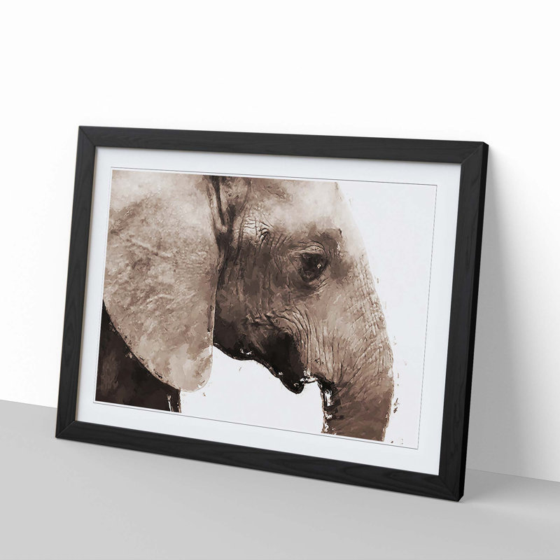 Portrait of an Elephant in Abstract - Framed Print, Black, 40cm H x 60cm W x 2cm D