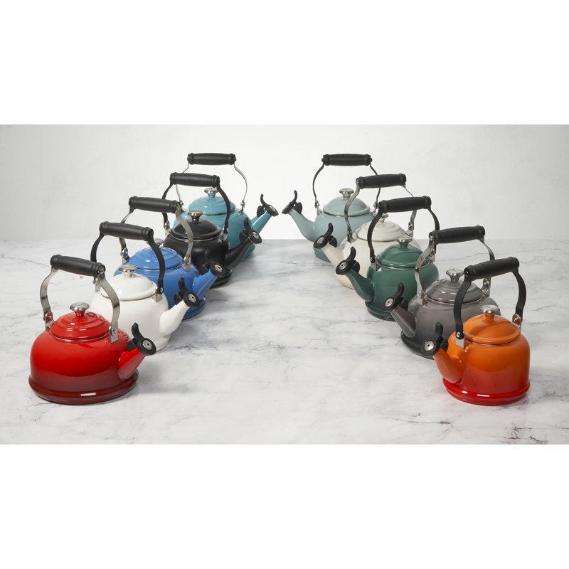 Caribbean Blue Enamel Steel Whistling Tea Kettle, 1.7 Qt.