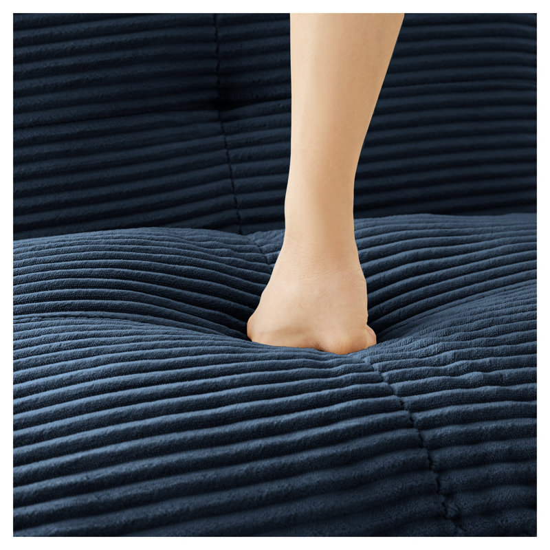 Canapé modulaire en velours surdimensionné à 3 places Corduroy, Velours côtelé bleu, H 27,1 po x l 116,9 po x P 40,9 po