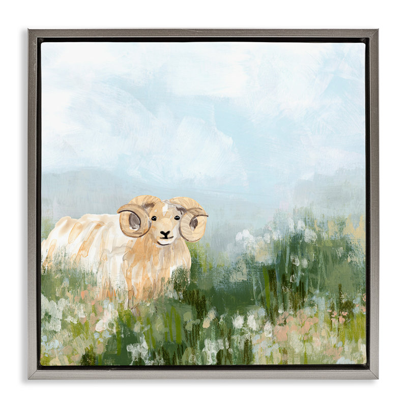 Art mural sur toile Traditional Country Goat par June Erica Vess, Cadre flottant gris lustré, H 18 po x l 18 po x P 1,7 po
