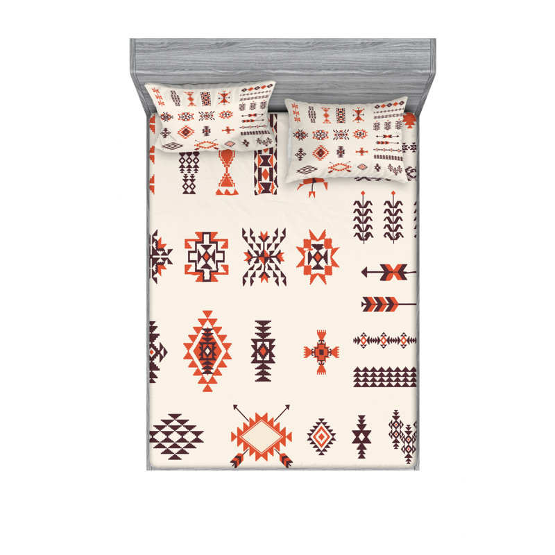 Microfiber Geometric Sheet Set, Full/Double Sheet Set with Fitted Sheet