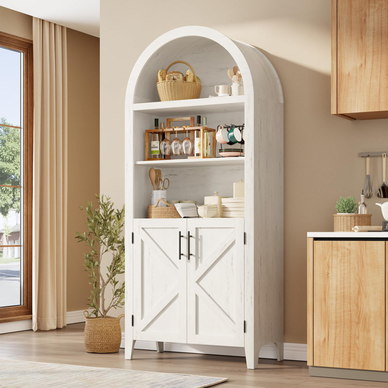 Garde-manger arqué, armoire de rangement à 5 niveaux, tablette ouverte, ferme, salle à manger, blanc, Blanc