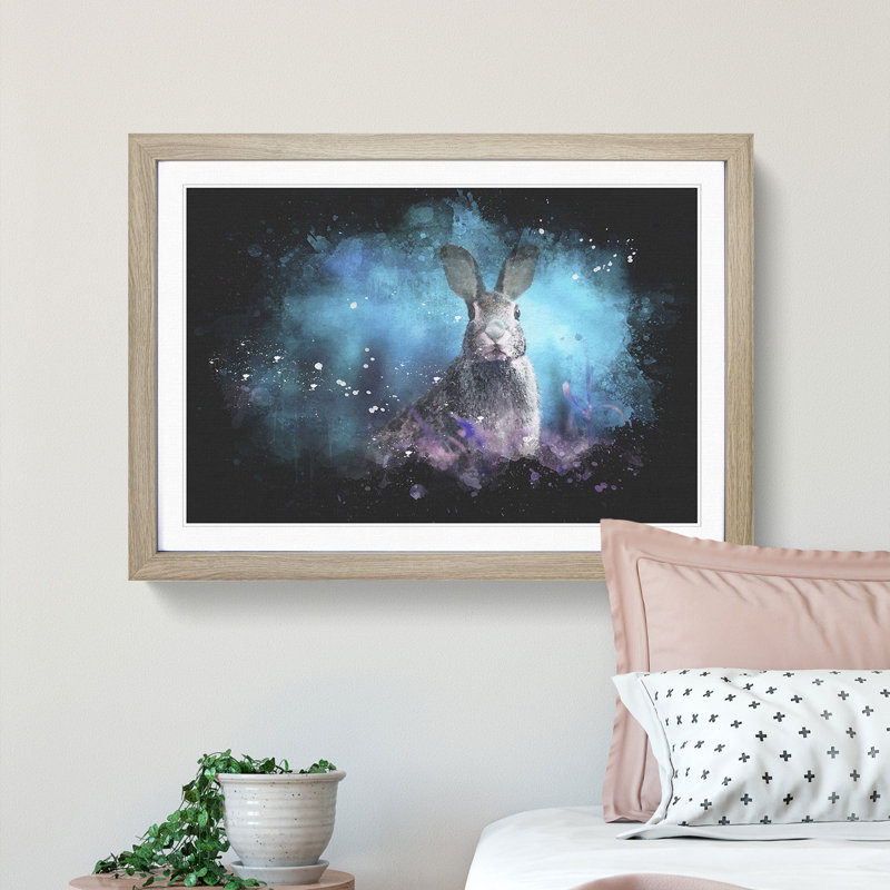 Curious Hare Paint Splash - Picture Frame Graphic Art, 33cm H x 45cm W x 2cm D, Oak Framed