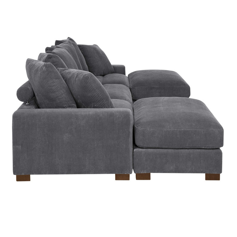 Plather Charcoal Grey Upholstered Sectional Chaise Sofa