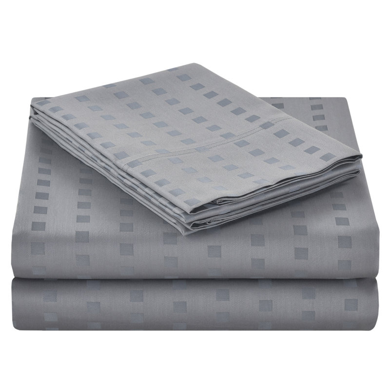 Ensemble de draps en satin de coton de qualité égyptienne 1200 fils, Gris, Ensemble de draps pour lit simple TG avec 1 taie d