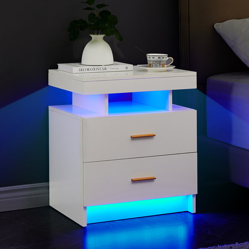 Morits LED Nightstand with Wireless Charging, White