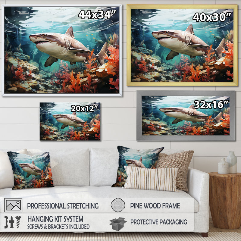 " Silent Hunter Sharks Portrait IV ", Black Floater Framed, 30" H x 40" W x 1.5" D