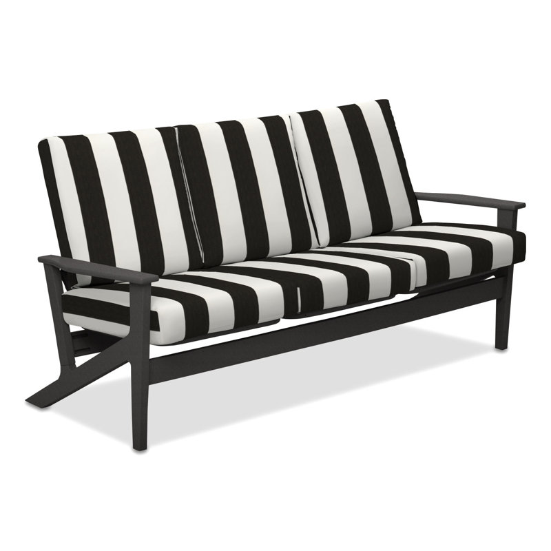 Chrisa 74.5'' Wide Patio Sofa with Cushions, Cabana Classic Black Stripe Sunbrella®, Graphite
