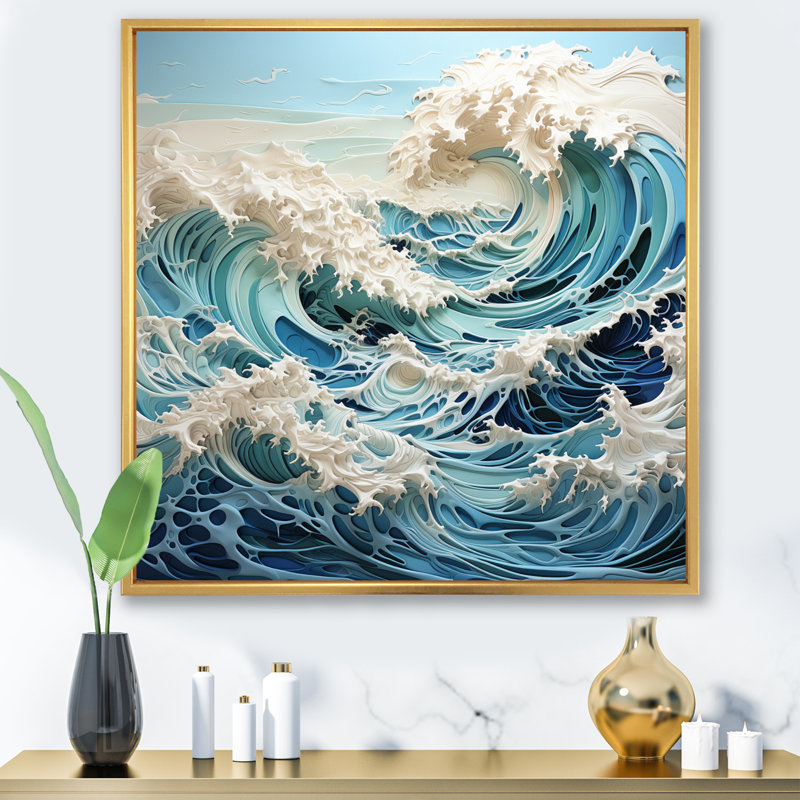 Blue Kinetic Waves I - Nautical & Beach Canvas Art Print, 36" H x 36" W x 1.5" D, Gold Floater Framed