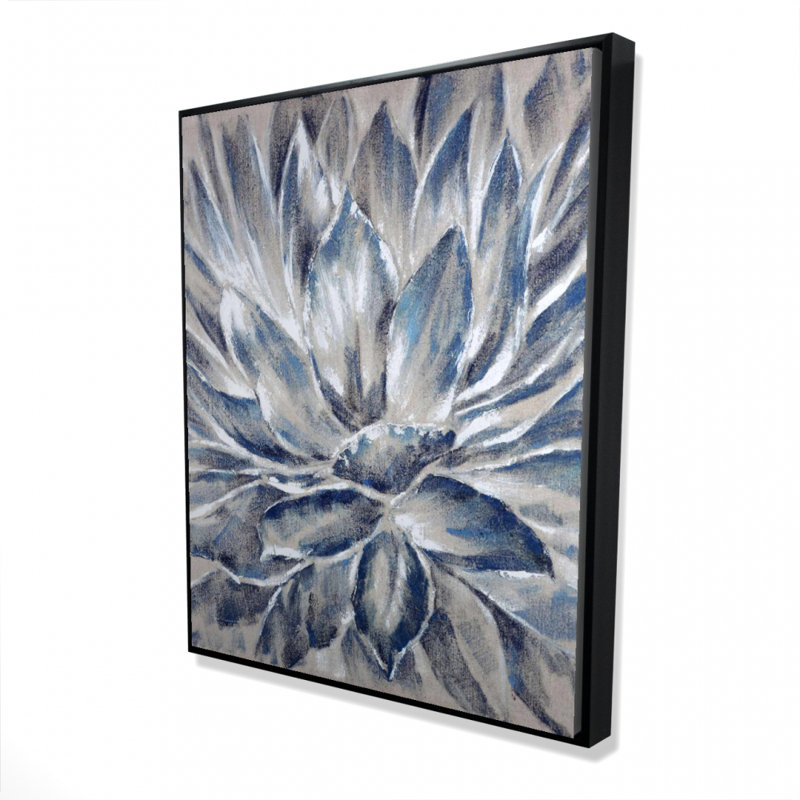 Blue And Gray Flower Print On Canvas, H 60 po x l 48 po