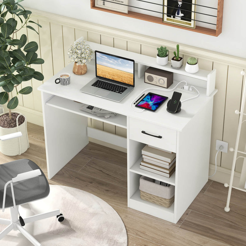 Computer Desk with Built-In Electrical Outlet