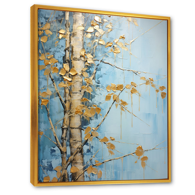 «Blue Mom», reproduction de toile de bambou bleue et dorée_106597, H 40 po x l 30 po x P 1,5 po, Cadre flottant doré