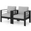 Ensemble de conversation moderne en aluminium 4 pièces pour patio, canapé 4 places avec coussins gris clair épais et structure noire et table basse-368108616-368108618