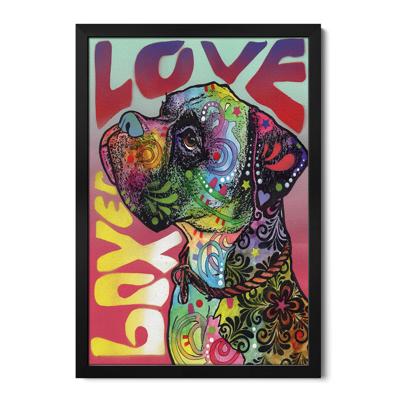 «Boxer Love», affiche encadrée par Dean Russo, H 24 po x l 16 po