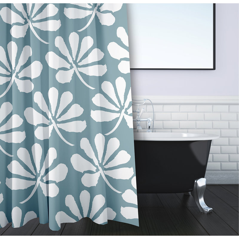Rideau de douche simple à motif floral Miki, Aigue-marine