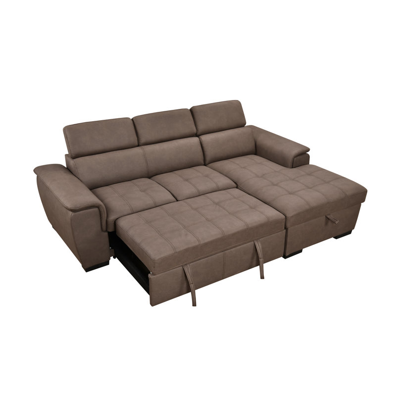 Noorjahan 96.5'' L Shape Sectional Sleeper Sofa 2 in 1 Convertible Sectional Sofa with Storage Ottoman, Dark Brown Polyester