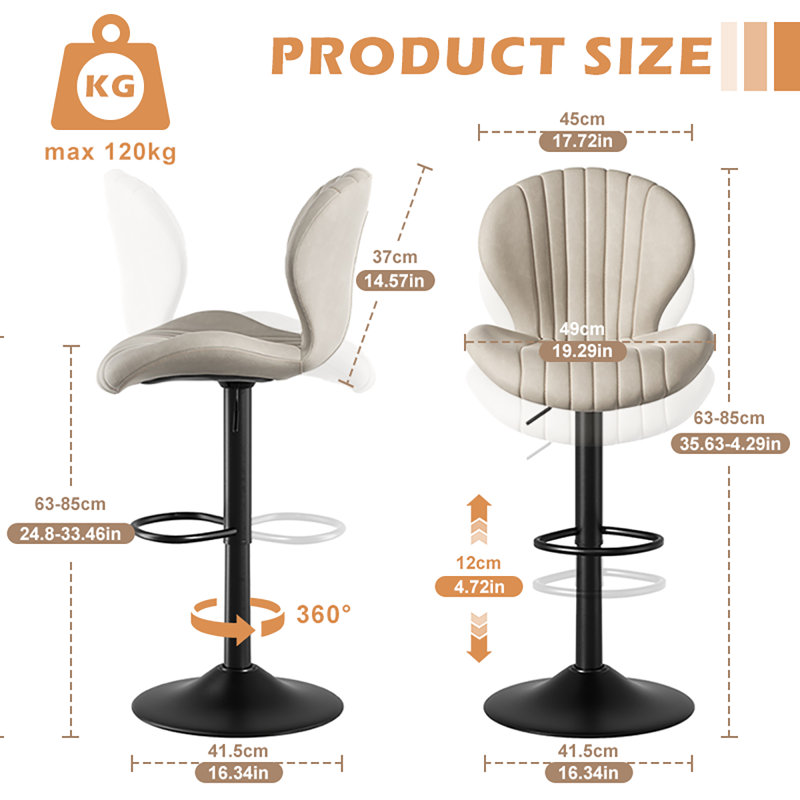 Swivel Adjustable Height Bar Stools, Faux Leather Upholstered Counter Stools, Beige