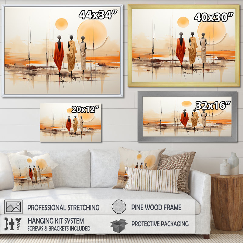 Bushmen africain du Kalahari I - art mural tribal africain, Cadre flottant brun, H 12 po x l 20 po x P 1 po