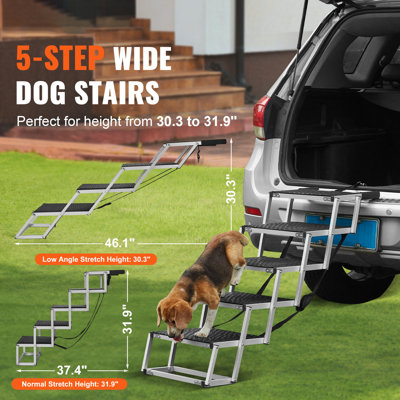 Escalier pour chien de voiture, grand marchepied à 5 marches, supporte jusqu'à 68 kg, rampe pliable avec surface antidérapante, marchepied portatif en aluminium léger pour voiture, VUS et camion.