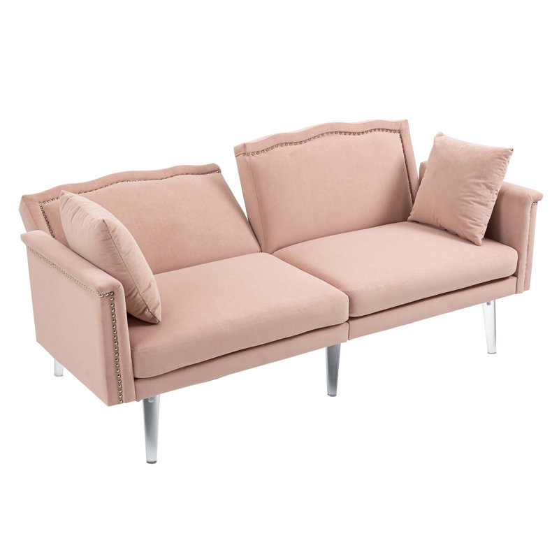 Canapé à accoudoirs carrés 64,57 po Ferrante, Velours rose