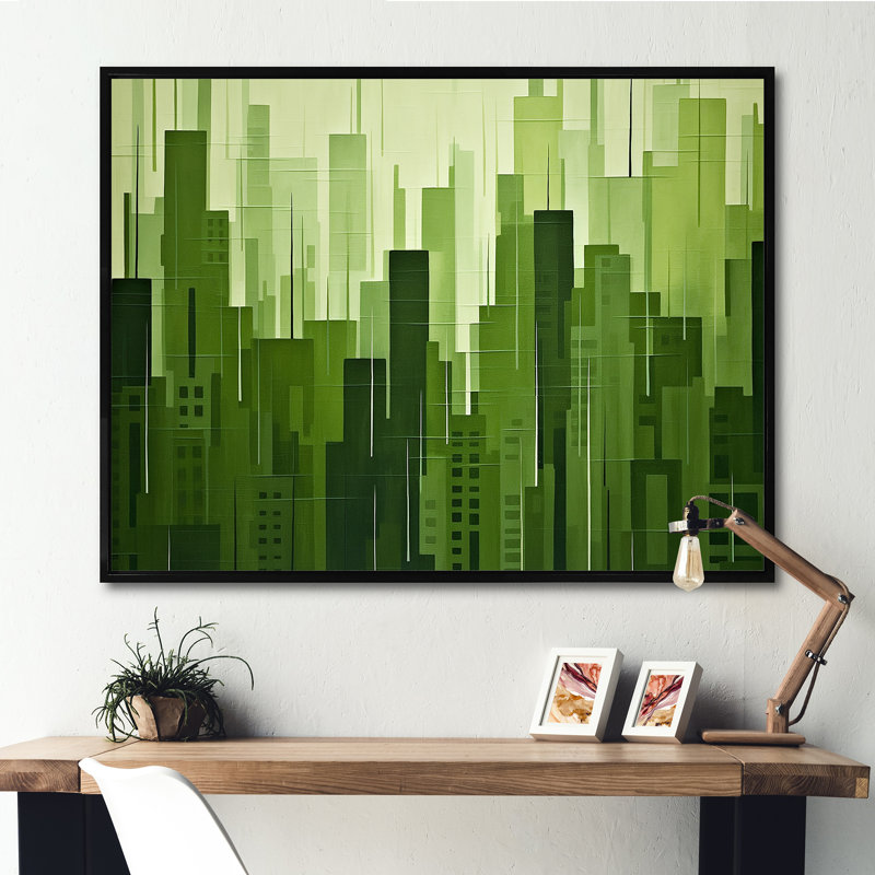 «Fern Facades Skyscraper Horizon», reproduction sur toile, Cadre flottant noir, H 24 po x l 32 po