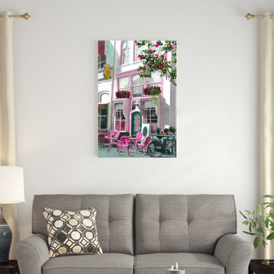 «Pink City Café», peinture sur toile tendue