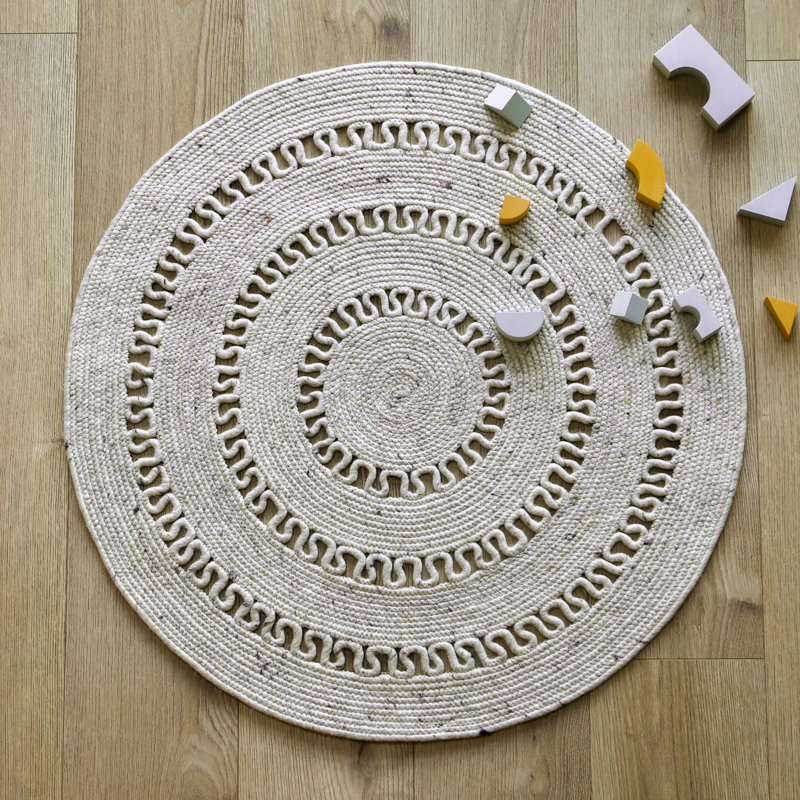 Round Reiban Solid Colour Wool Hand Woven Area Rug, Round 140cm