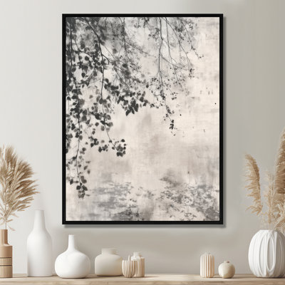 «Black Tree Blooms In A Chinese Ink Landscape», reproduction d'art sur toile, art asiatique noir
