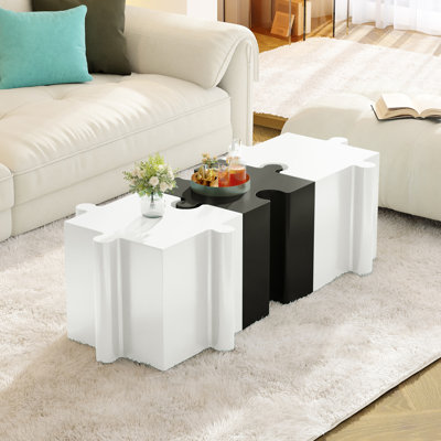 Table d'appoint 3 pièces, emboîtable, capacité 90 kg, intérieur et extérieur, blanc et noir
