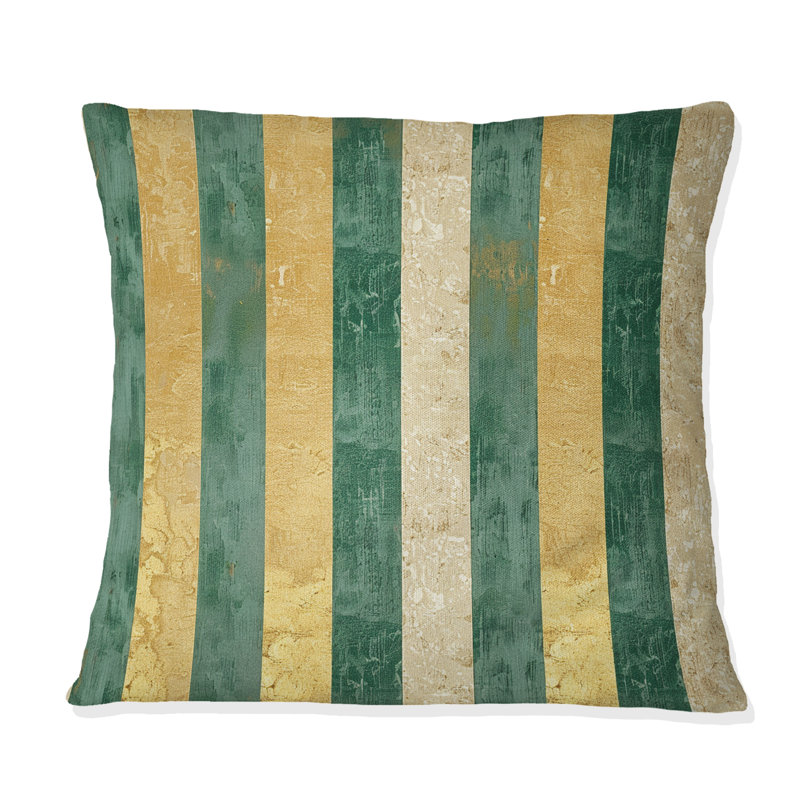 Coussin décoratif à rayures dorées et vertes III, H 16 po x l 16 po