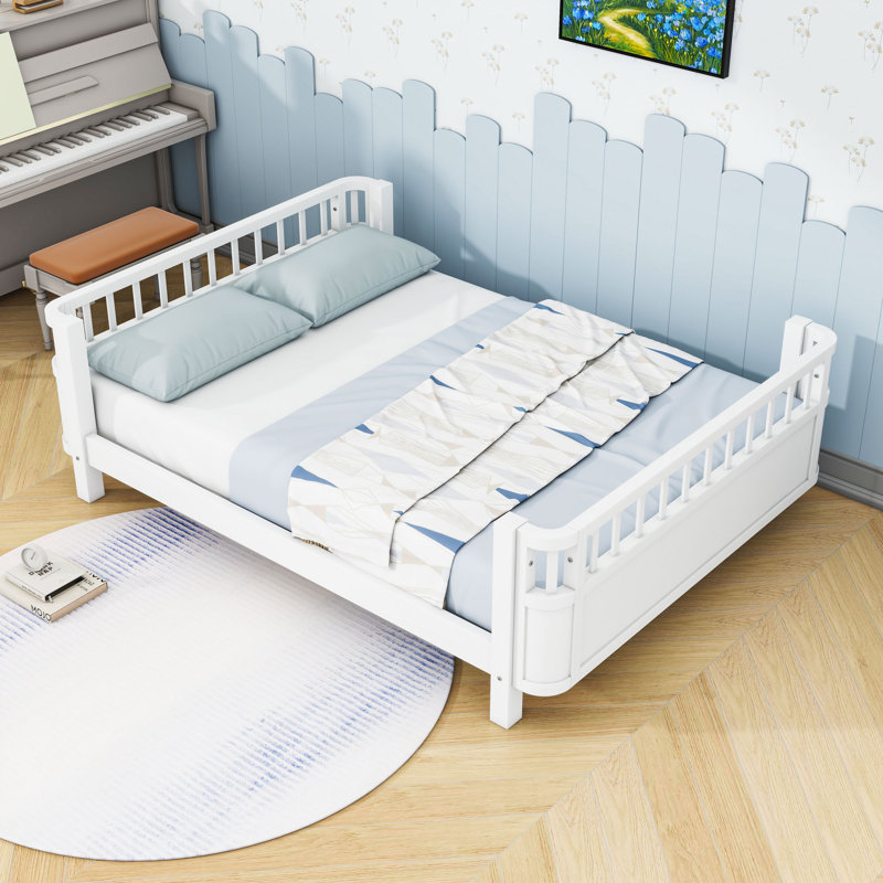 Lit plateforme en bois avec lattes, Double, Blanc