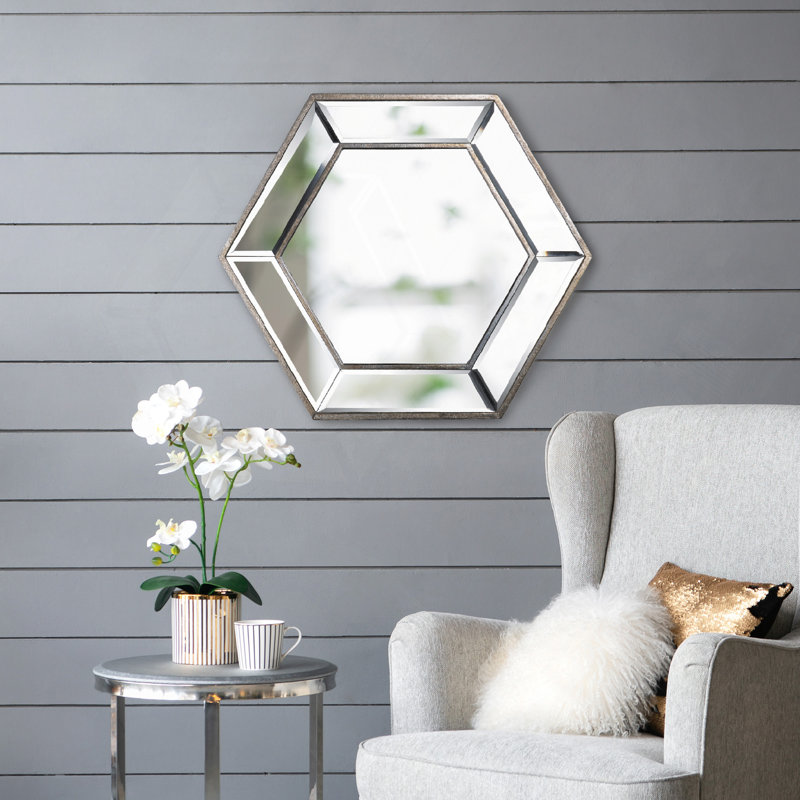 Miroir mural hexagonal au design contemporain en verre, 20,7 po x 17,9 po