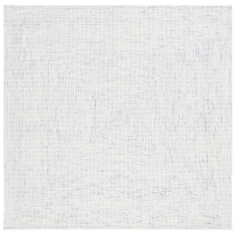 Abstract Hand Tufted Wool/Cotton Rug in Blue/Ivory, Square 6'