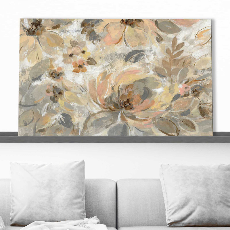 Ivoire floral - peinture, Toile tendue, H 18 po x l 30 po x P 1 po