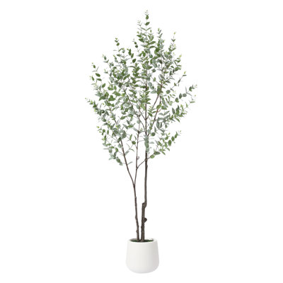 Eucalyptus artificiel Aldina avec grand pot de fleurs blanc, faux eucalyptus en pot