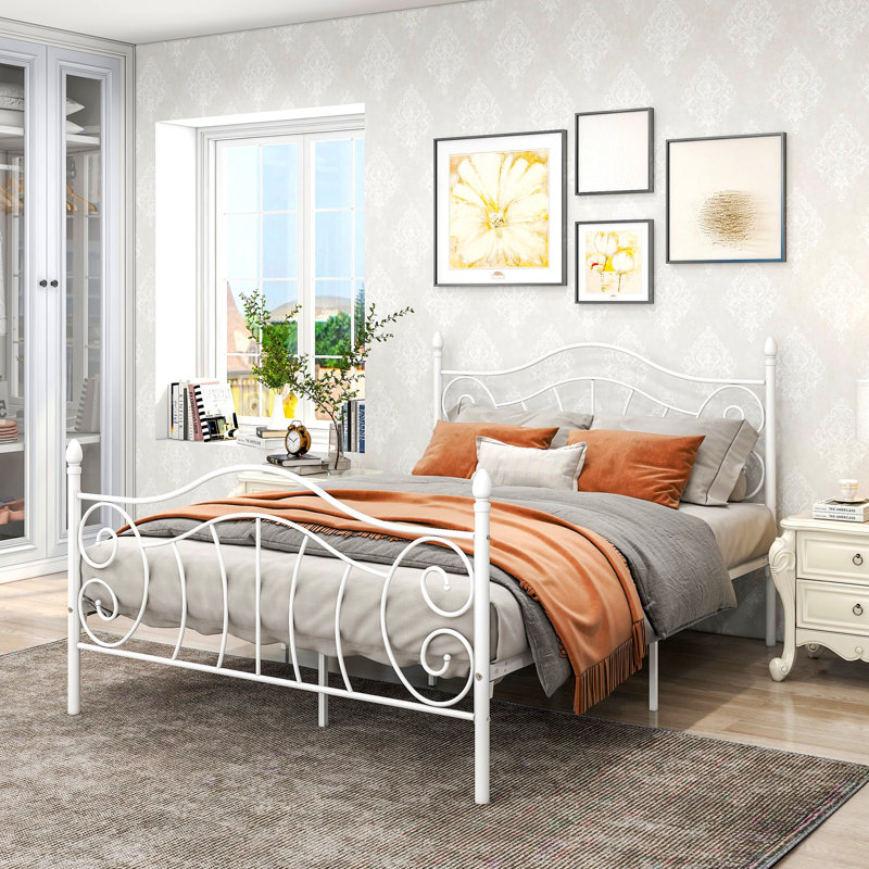 Cadre de lit Anisa avec rangement sous le lit, cadre de lit, lit plateforme, Grand, Blanc
